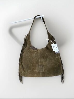 Haute Hippie Olive Suede Fringe Hobo Bag